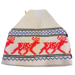 Vintage Wool Knit Hat with Reindeer Design Made in the USA O/S